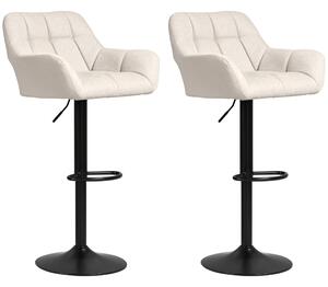 HOMCOM Set 2 Sgabelli da Bar Regolabili in Altezza, in Similpelle e Tessuto effetto Lino, Crema | Aosom Italy