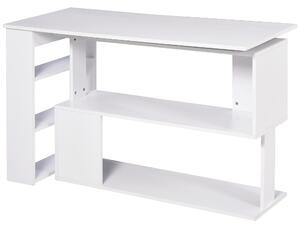 HOMCOM Scrivania Angolare con Parte Estraibile e 5 Ripiani, Girevole 360° Forma a L Bianca, 120x110x74.5cm|Aosom