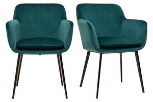 Sedie in velluto blu petrolio e metallo nero (set di 2) AMIKA