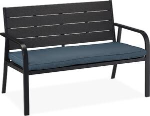 Panchina da giardino Relaxdays con cuscini di seduta, effetto legno, dimensioni: 78 x 118 x 66 cm, 2 posti, robusta panchina da balcone, nero/antracite