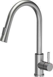 VBChome Rubinetto per lavello Inox Rubinetto per lavello con bocca estraibile Estraibile Acciaio inossidabile spazzolato 2 livelli di potenza Ruotabile a 360° Rubinetto a U Rubinetto per cucina Monocomando