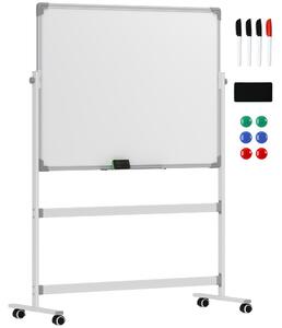HOMCOM Lavagna Magnetica Bianca a 2 Facce con Accessori e 4 Ruote, in Alluminio e Acciaio, 127x50x165 cm