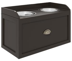 PawHut Ciotole per Cani Rialzate in Acciaio Inox e Legno con Cassetto, 60x30x36cm, Marrone | Aosom Italy