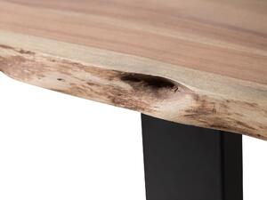 Tavolo da pranzo in legno chiaro 180 x 90 cm piano in legno massello bordo vivo base in metallo Nero moderno industriale Beliani
