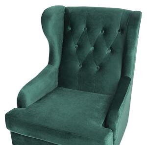 Sedia Wingback con rivestimento in velluto verde e gambe nere in stile scandinavo Beliani