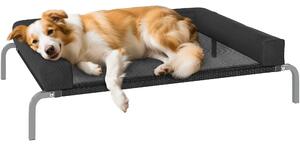 PawHut Lettino per Cani Rialzato di 19.5 cm con Cuscino a U, in Poliestere e Acciaio, 110x75x30 cm, Nero e Argento | Aosom Italy