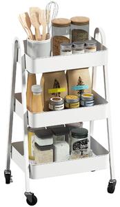HOMCOM Carrello Cucina Multiuso a 3 Livelli, Ruote Girevoli con Freno e Maniglie, Bianco