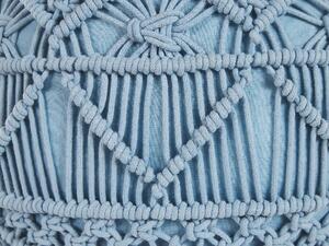 Pouf lavorato a maglia Poggiapiedi rotondo intrecciato all'uncinetto in cotone blu Beliani