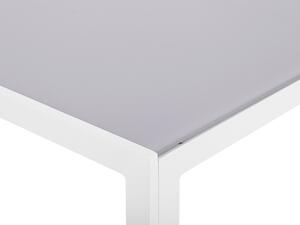Tavolo da pranzo da giardino Piano in vetro temperato grigio Struttura in alluminio bianco 160 x 90 cm Beliani