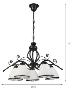 Lampadario a catena RETRO 5xE27/60W/230V nero/bianco