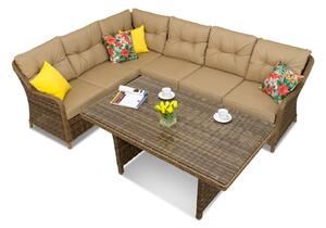 Divano angolare da giardino con tavolo Toledo Comida 5 marrone Garden Point