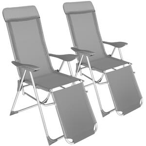 TecTake GmbH 402763 set di 2 sedie pieghevoli jana in alluminio con poggiatesta e poggiapiedi - grigio