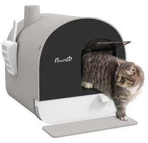 PawHut Lettiera per Gatti Chiusa con Filtri, Paletta e Vassoio, Struttura in PP, 43x44x47cm, Grigio|Aosom