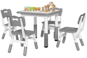 AIYAPLAY Set Tavolo e Sedie per Bambini 5pz con 4 Sedie Regolabili 32x36x52.5-56 cm e Tavolo 60x60x46-58 cm, Grigio