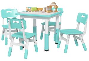 AIYAPLAY Set Tavolo e Sedie per Bambini 5pz con 4 Sedie Regolabili 32x36x52.5-56 cm e Tavolo 60x60x46-58 cm, Verde