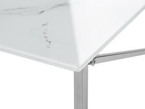 Tavolino Rettangolare Effetto Marmo Piano Bianco Gambe Argento Piano Vetro Temperato Base Acciaio Inox 100 x 50 cm Glam Minimalista Beliani