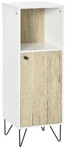 Kleankin Mobile Bagno con Ripiano Aperto e Armadietto con Anta in Legno, 31.5x30x91cm, Quercia e Bianco|Aosom