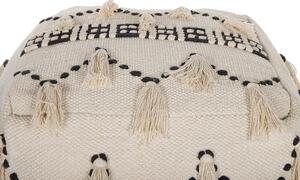 Pouf beige con nappe decorative in maglia di cotone Nero Boho Design Beliani