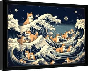 Quadro Wave Collection - Shiba Waves, Poster Incorniciato