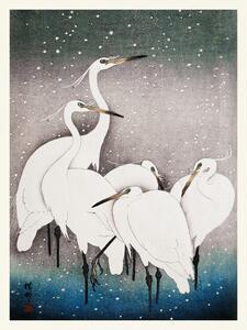 Riproduzione Group of Egrets Japandi Vintage - Ohara Koson, (30 x 40 cm)