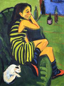 Riproduzione Artiste Marcella Portrait of a Girl A Cat - Ernst Ludwig Kirchner