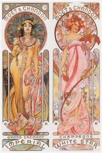 Riproduzione Mo t Chandon Champagne Beautiful Pair of Art Nouveau Lady Advertisement - Alfons Alphonse Mucha, (26.7 x 40 cm)