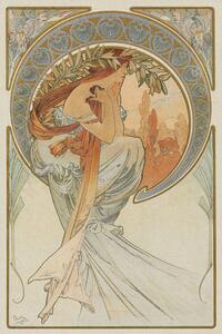 Riproduzione The Arts 4 Heavily Distressed Beautiful Vintage Art Nouveau Lady - Alfons Alphonse Mucha