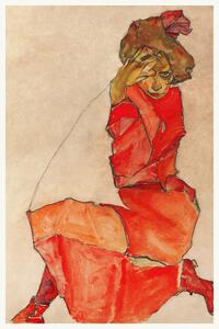 Riproduzione The Lady in Red Female Portrait - Egon Schiele