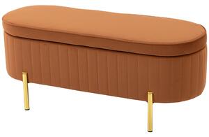 HOMCOM Panca Contenitore Ovale da 72L con Coperchio Sollevabile, in Tessuto Vellutato e Legno, 107x42x45.5 cm, Marrone Dorato | Aosom Italy