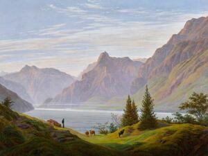 Riproduzione A Mountain Lake in the Morning Vintage Green Landscape - Caspar David Friedrich