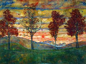 Riproduzione Four Trees Vintage Landscape - Egon Schiele