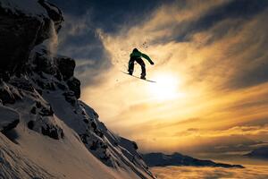 Fotografia Sunset Snowboarding, Jakob Sanne, (40 x 26.7 cm)