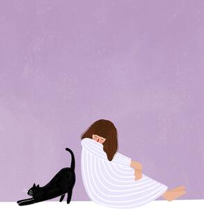 Illustrazione Girl and Cat, Bea Muller, (30 x 40 cm)