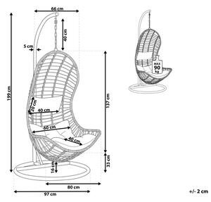 Sedia sospesa poltrona pensile con struttura in metallo rattan grigio per interni ed esterni a forma curva Boho Beliani