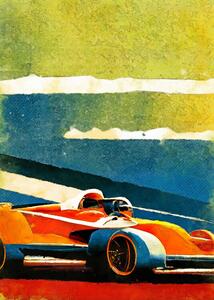 Illustrazione Formula 1 orange blue, Justyna Jaszke, (30 x 40 cm)