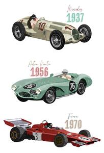 Illustrazione Vintage Racecars, Goed Blauw