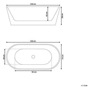 Vasca freestanding bianco sanitario acrilico singolo 150 x 75 cm forma ovale troppopieno sistema design moderno Beliani