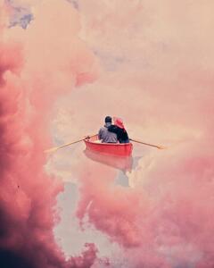 Illustrazione Pink sailing, spacerocket art, (30 x 40 cm)