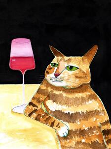 Illustrazione Cat Friday Night Drinks Wine Funny Cat Humour, Sharyn Bursic