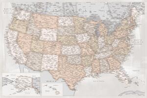 Mappa Highly detailed map of the United States in rustic style, Blursbyai