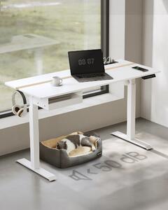 VASAGLE Scrivania regolabile in altezza elettricamente, con presa di corrente e cassetto, 60 x 140 cm, funzione memoria, bianca