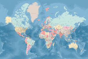 Mappa Light blue and pastels detailed world map, Blursbyai, (40 x 26.7 cm)