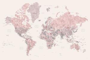 Mappa Detailed watercolor world map in dusty pink and cream Madelia, Blursbyai