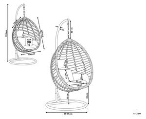 Sedia sospesa poltrona pensile in rattan Nero con struttura in metallo per interni ed esterni a forma di uovo moderna Boho Beliani