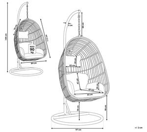 Sedia sospesa poltrona pensile con struttura in metallo rattan grigio per interni ed esterni a forma di uovo Boho Beliani