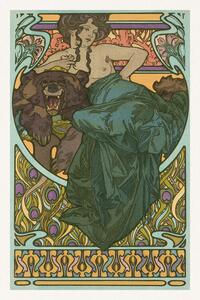 Riproduzione Lady Bear Vintage Art Nouveau Beaitufl Portait - Alfons Alphonse Mucha, (26.7 x 40 cm)