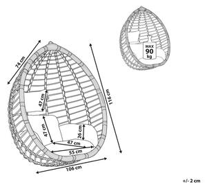 Sedia sospesa poltrona pensile in rattan Nero per interni ed esterni a forma di uovo a forma di uovo moderna Boho Beliani