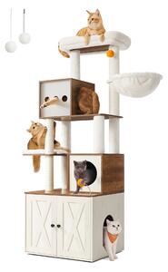 Tiragraffi Feandrea, con mobiletto per lettiera, 185 cm, tiragraffi, cuscino lavabile, marrone miele