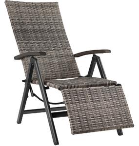 Tectake 404577 sedia in rattan brisbane pieghevole con telaio in alluminio e poggiapiedi - grigio