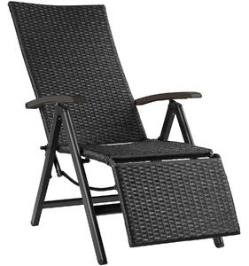 Tectake 404575 sedia in rattan brisbane pieghevole con telaio in alluminio e poggiapiedi - nero